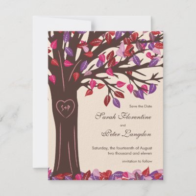 Oak Tree Heart Save the Date Wedding Card Custom Invitation by 