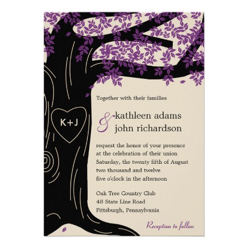 Oak Tree Purple Wedding Invitation (front side)