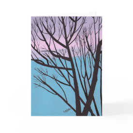 Oak tree silhouette, lavender sky greeting card card