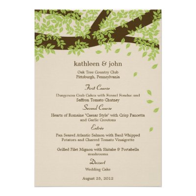Oak Tree Wedding Menu Card Personalized Invites