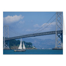 Oakland Bay Bridge with sailboat, San Francisco, C Greeting Cards