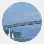 Oakland Bay Bridge with sailboat, San Francisco, C Round Sticker