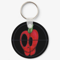 OBA keychain, red apple skull target logo