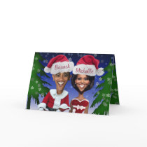 Obama Barack and Michelle Obama Caricature Holiday Greeting Card