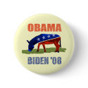 Obama Biden '08 Democratic Button Pin by SideSplitters Obama Biden '08 Democratic Button Pin