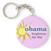 Obama brightens my day button - in happy pink keychains