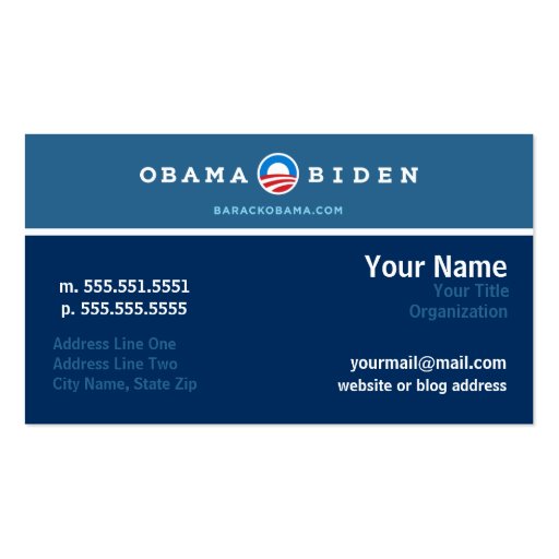 Obama Campaign Networking Card Business Card Templates (front side)