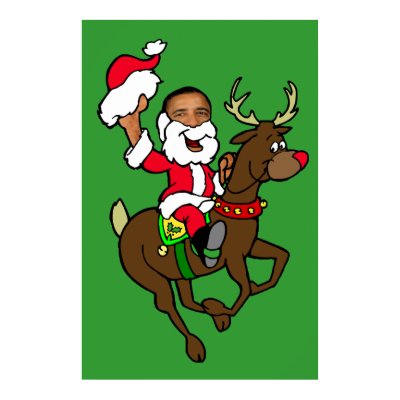 Obama Christmas Reindeer Santa Claus gifts Print by Funkart