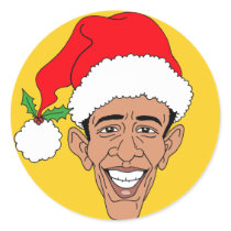 Obama Claus Round Stickers