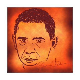 Obama Face In Drawing Stretched Canvas Prints
