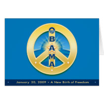 Obama GoldStar Peace, 1-20-09 Card, on blue