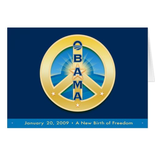 Obama GoldStar Peace, 1-20-09 Card, on Royal Blue card