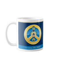 Obama GoldStar Peace 1-20-09 Mug, on Royal Blue