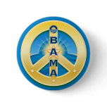 Obama GoldStar Peace Button, round on blue