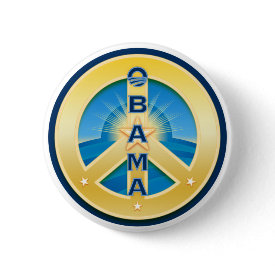 Obama GoldStar Peace Button, round on white button