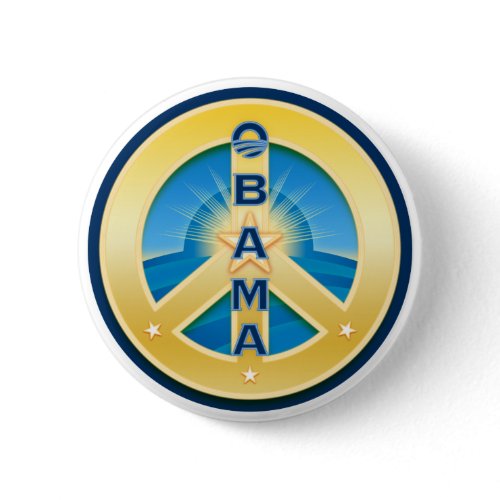 Obama GoldStar Peace Button, round on white button