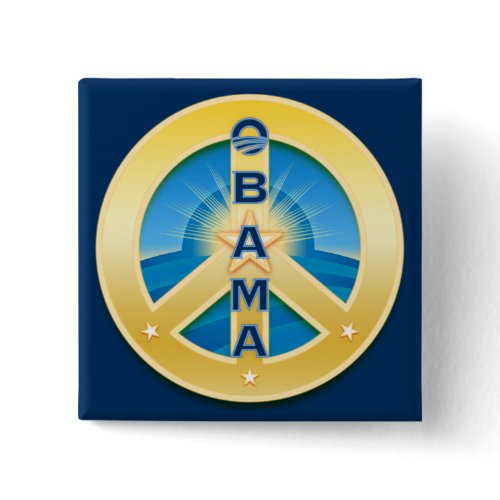 Obama GoldStar Peace Button, square on Royal Blue button