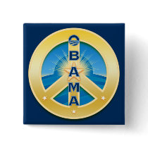Obama GoldStar Peace Button, square on Royal Blue