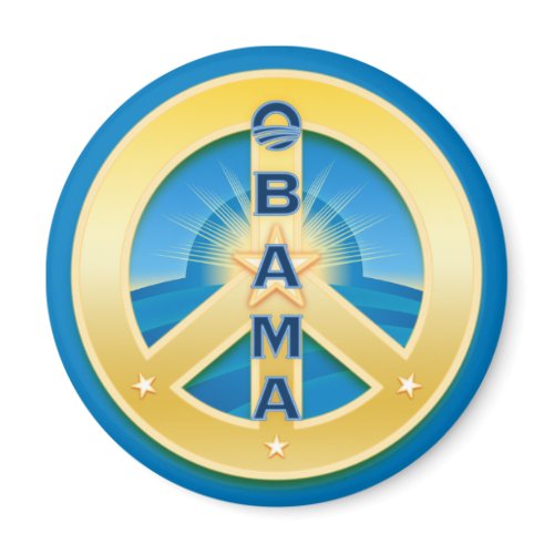 Obama GoldStar Peace Magnet, round on blue magnet