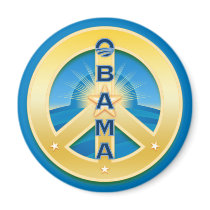 Obama GoldStar Peace  Magnet, round on blue