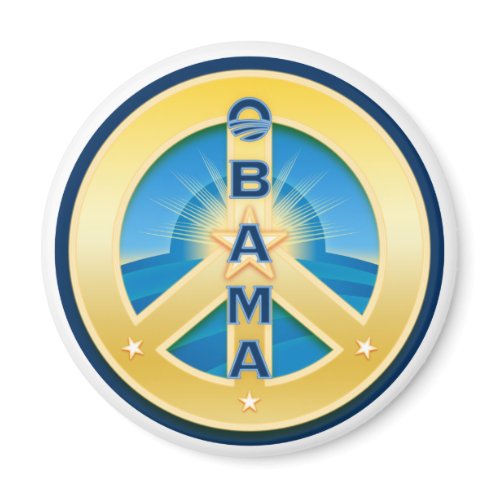 Obama GoldStar Peace Magnet, round on white magnet