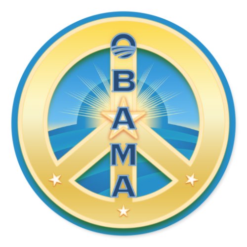 Obama GoldStar Peace Stickers, on blue sticker