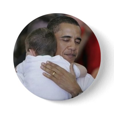 Obama-hugging a child button by schoolbox