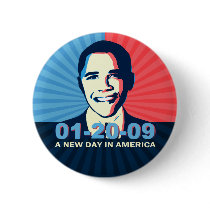 Obama Inauguration Portrait New Day in America buttons by obamashirtstop Obama Inauguration Portrait New Day in America buttons