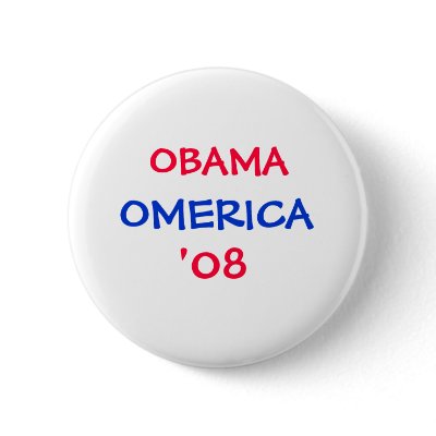 OBAMA, OMERICA, '08 PINBACK BUTTON by hana725