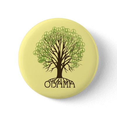 Obama Peace Tree Button by smallhandsdesigns