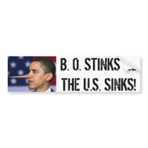 obama-pinocchio.jpg, B.O. STINKS AS THE U.S. SINKS Bumper Sticker