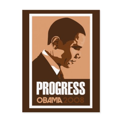 Obama - Progress Dark Brown Postcard by cpope929