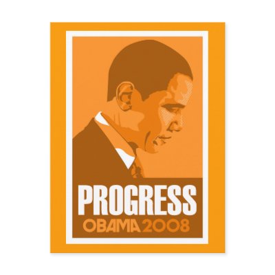 Obama - Progress Dark Orange Postcard by cpope929