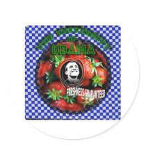 Obama strawberries FRESH GUARANTEED stickers by TheUniversityofObama Obama strawberries FRESH GUARANTEED stickers