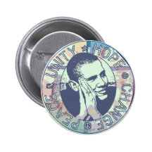 Obama Unity, Hope, Change and Peace 2012 Pinback Buttons