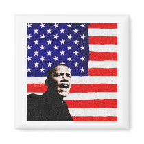 Obama US Flag Square Magnet by elfyboy Obama US Flag Square Magnet