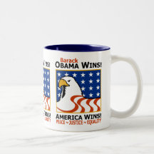 OBAMA WINS AMERICA WINS! COFFEE MUGS