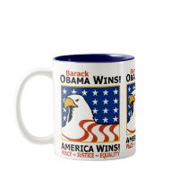 OBAMA WINS AMERICA WINS! COFFEE MUGS