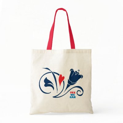 Obama YES WE CAN Love Blossoms Budget Tote, red Canvas Bag by NowPower