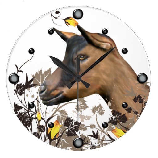 Oberhasli Dairy Goat Painting Floral  Wall Clock