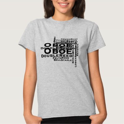 Oboe Word Cloud Black Text Tee Shirts