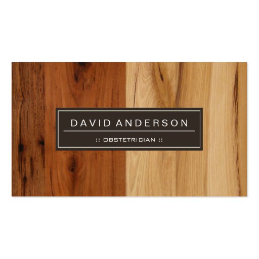 Obstetrician - Wood Grain Look Business Card Template (front side)