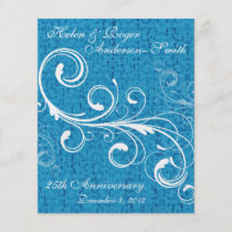 Ocean Blue Elegant Damask Swirl Anniversary Party flyers