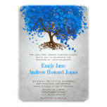 Ocean Blue Heart Leaf Tree Wedding Invites
