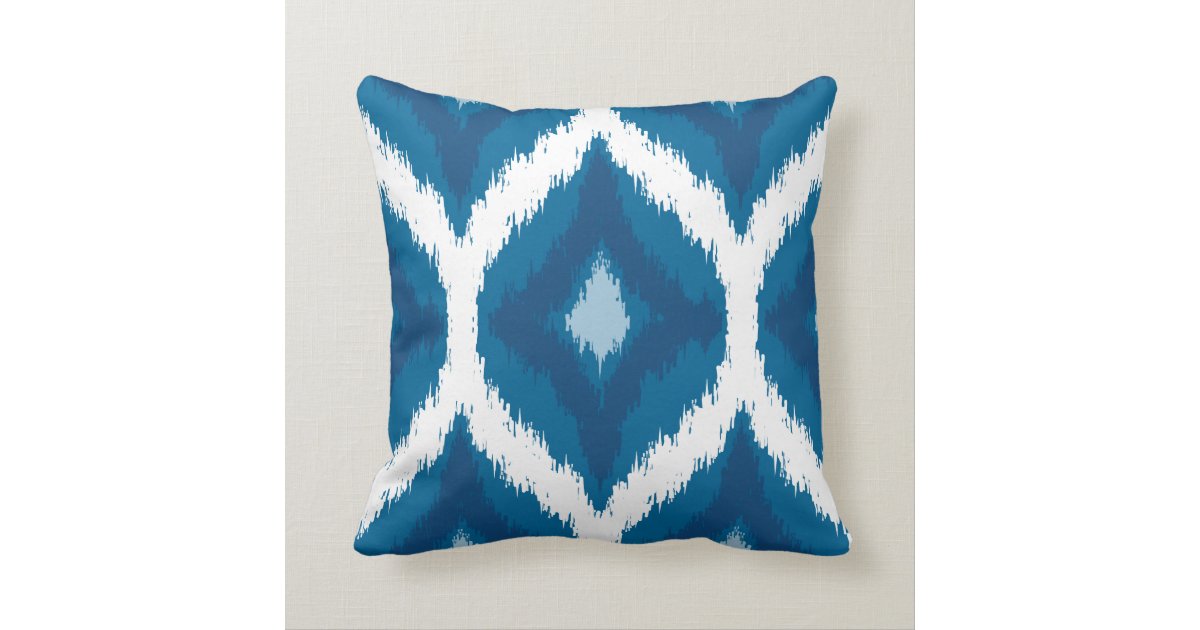 Ocean Blue Ikat Modern Ethnic Geometric Print Throw Pillow Zazzle