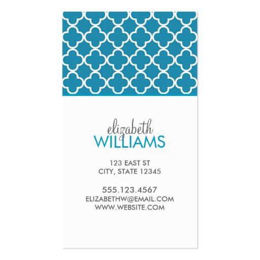Ocean Blue Quatrefoil Pattern Business Card (front side)