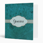 Ocean Blue Retro Floral Abstract Nameplate 3 Ring Binder