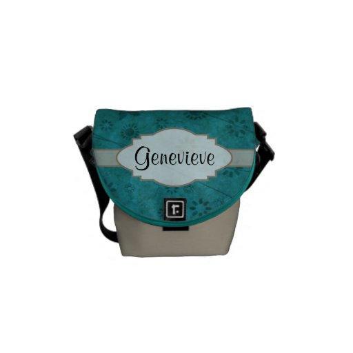 Ocean Blue Retro Floral Abstract Nameplate Messenger Bags
