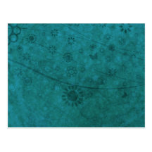 Ocean Blue Retro Flowers and Butterflies Abstract Postcard