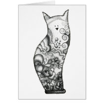 Ocean Cat Black and White Card cards